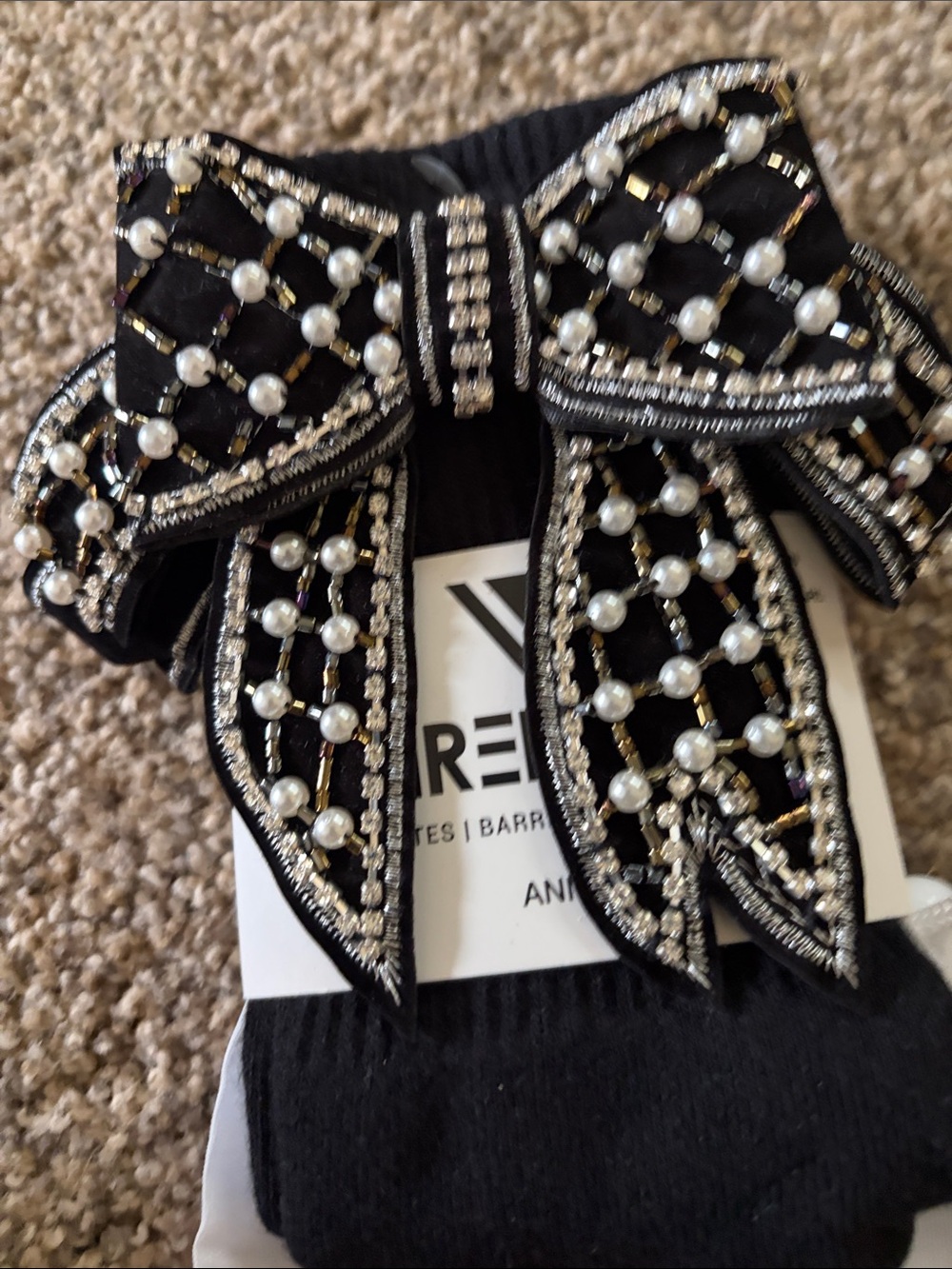 Arebesk Black Pearl Bow Anna Grip Socks. Size Small. - Picture 3 of 4